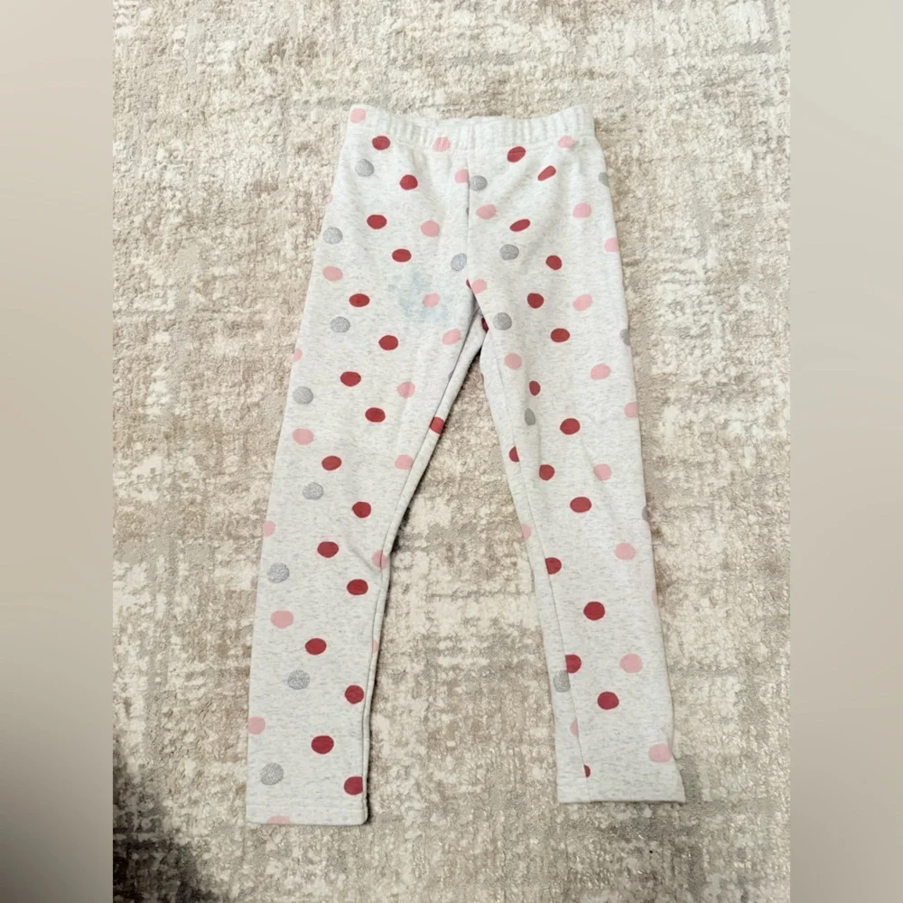 Carter's Fleece Lined Gray with Pink Polka Dots Kids Leggings size 7